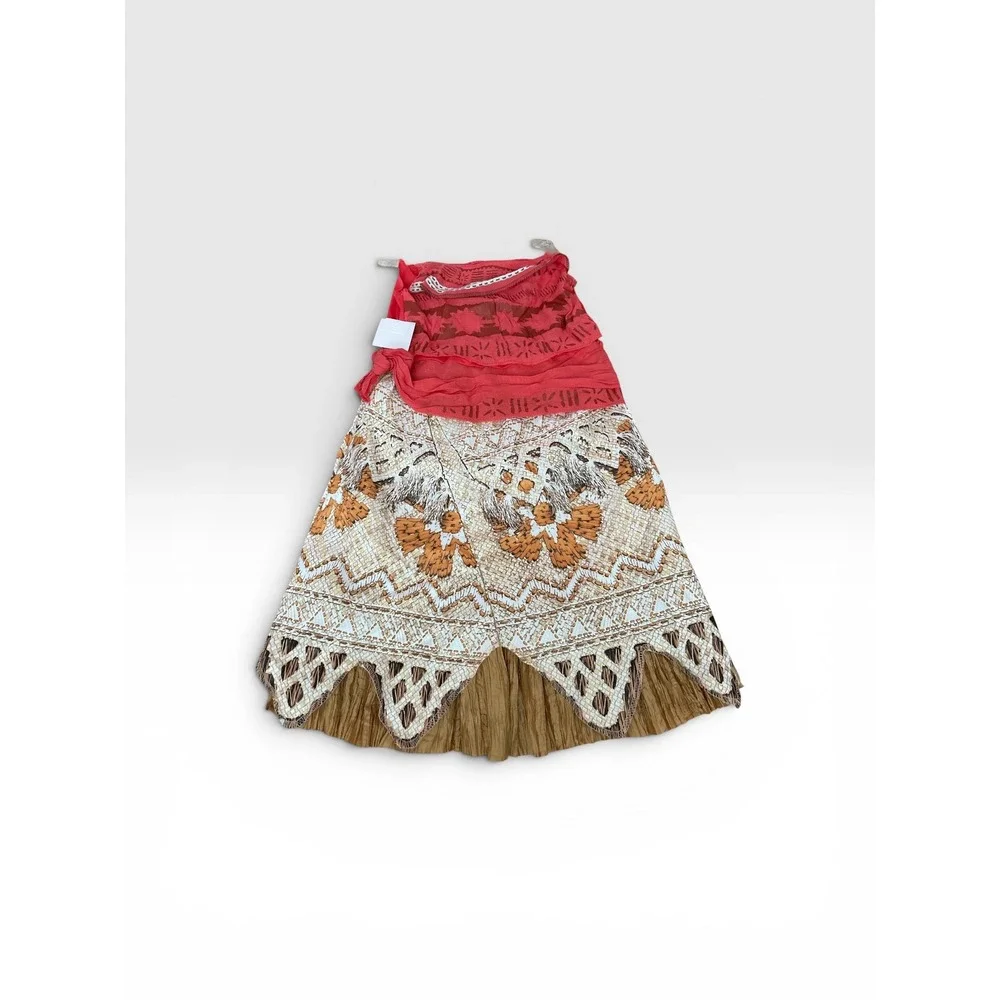 Disney Moana Girls Costume Dress Red Tan Tribal Floral Size S 6/6X 99475L NEW